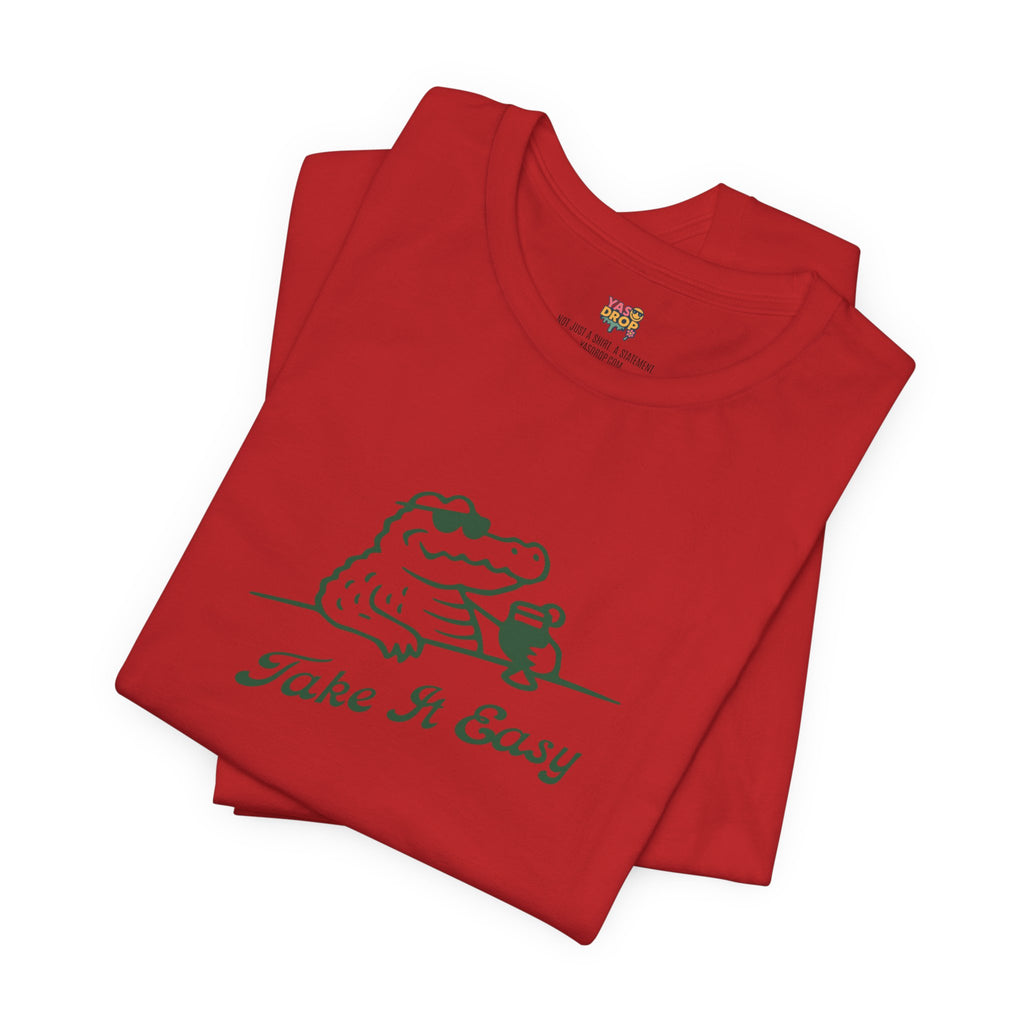 Take It Easy Crocodile Graphic Tee - Retro Aesthetic Vintage White Streetwear Shirt