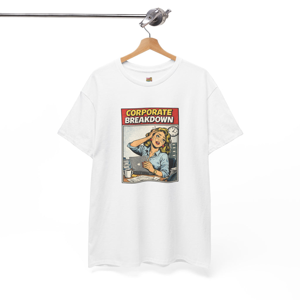 Corporate Breakdown Tee – Retro Office Meme T-Shirt (9–5 Burnout Graphic Shirt)