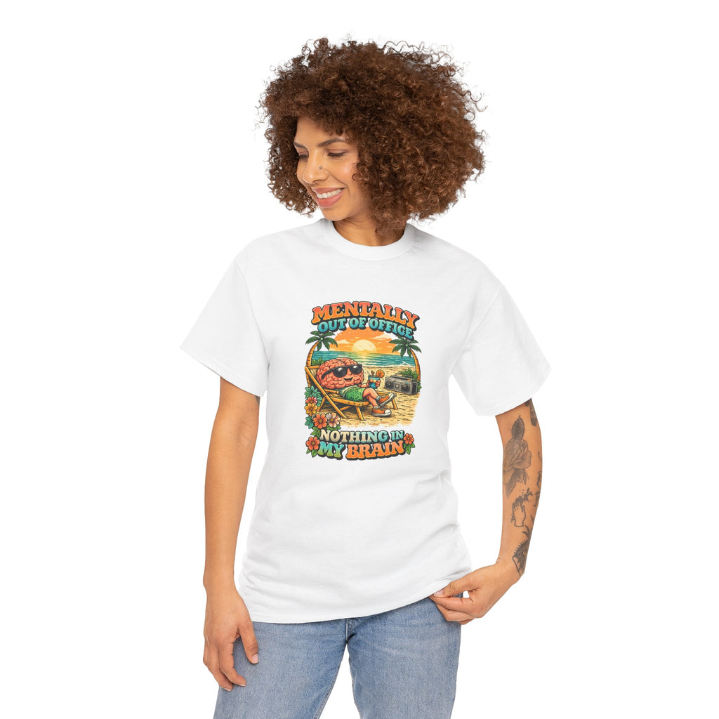 "Mentally Out of Office" Retro Brain Graphic Tee - Sarcastic Vacation T-Shirt