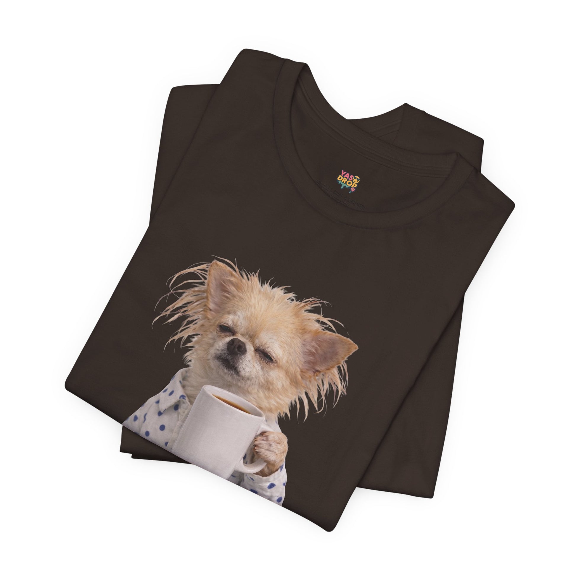 Morning Mood Tired Chihuahua Coffee Graphic T-Shirt