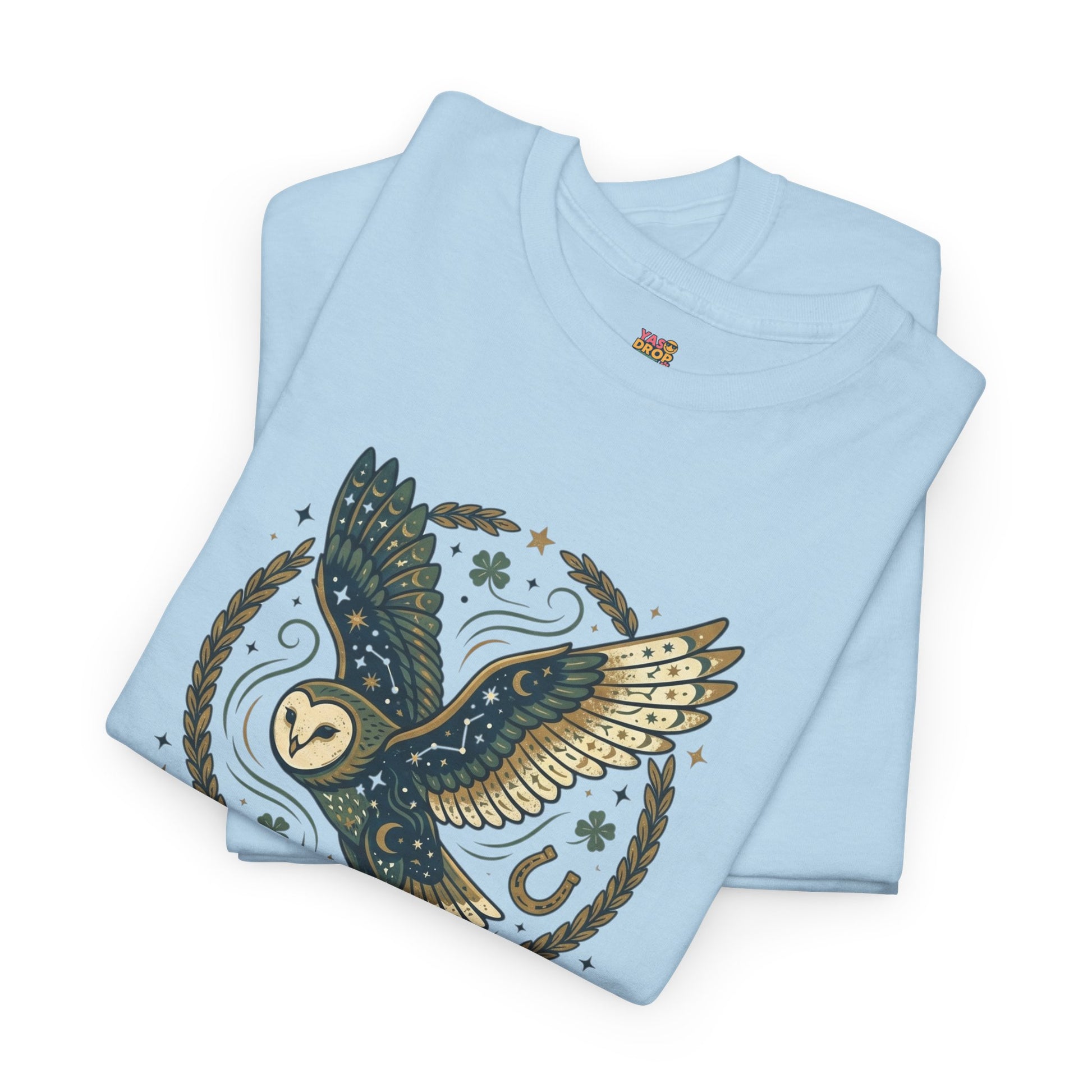 Mystical Night Owl’s Luck T-Shirt – Cosmic Celestial Good Fortune Apparel