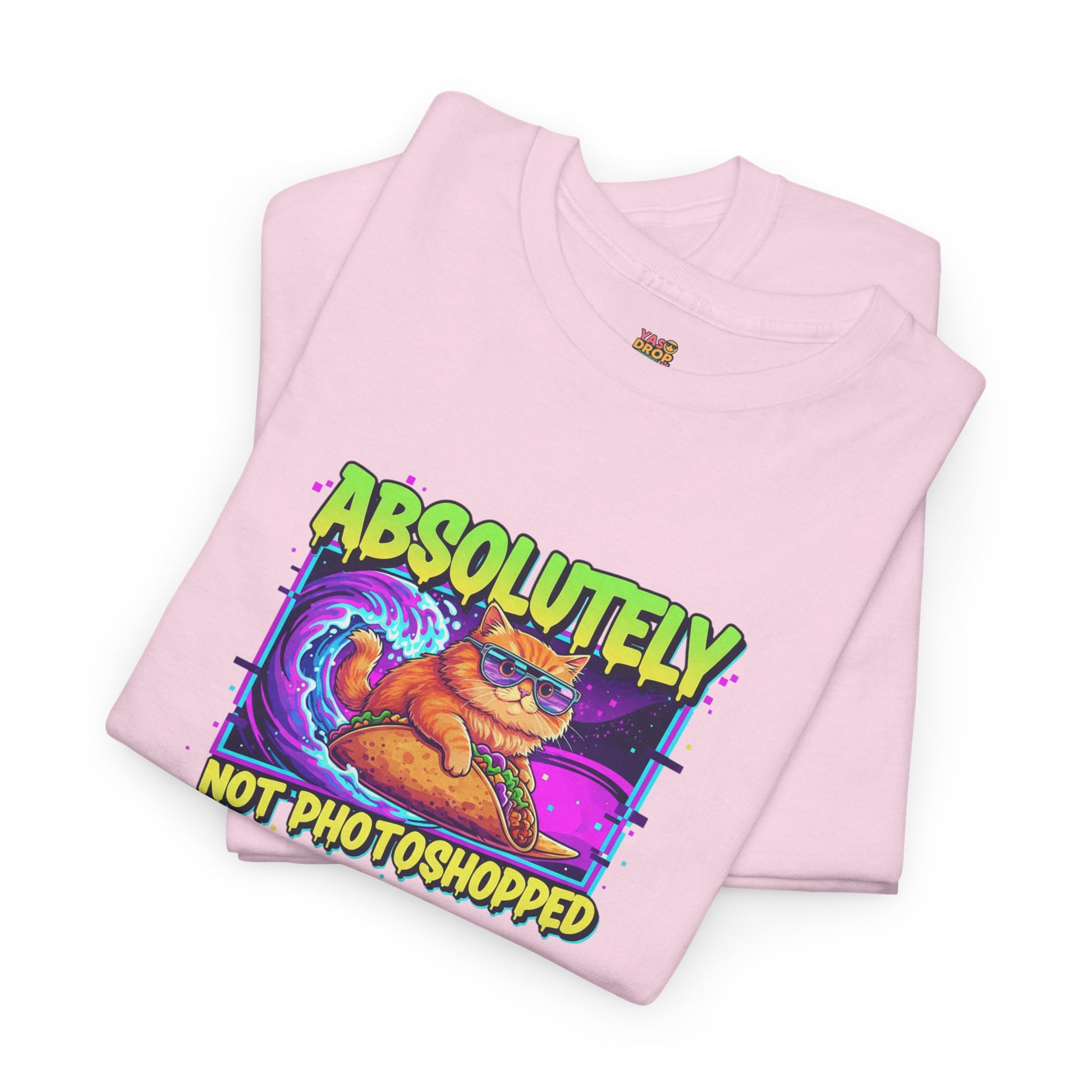 Absolutely Not Photoshopped: Neon Cat Surfing Taco Tee
