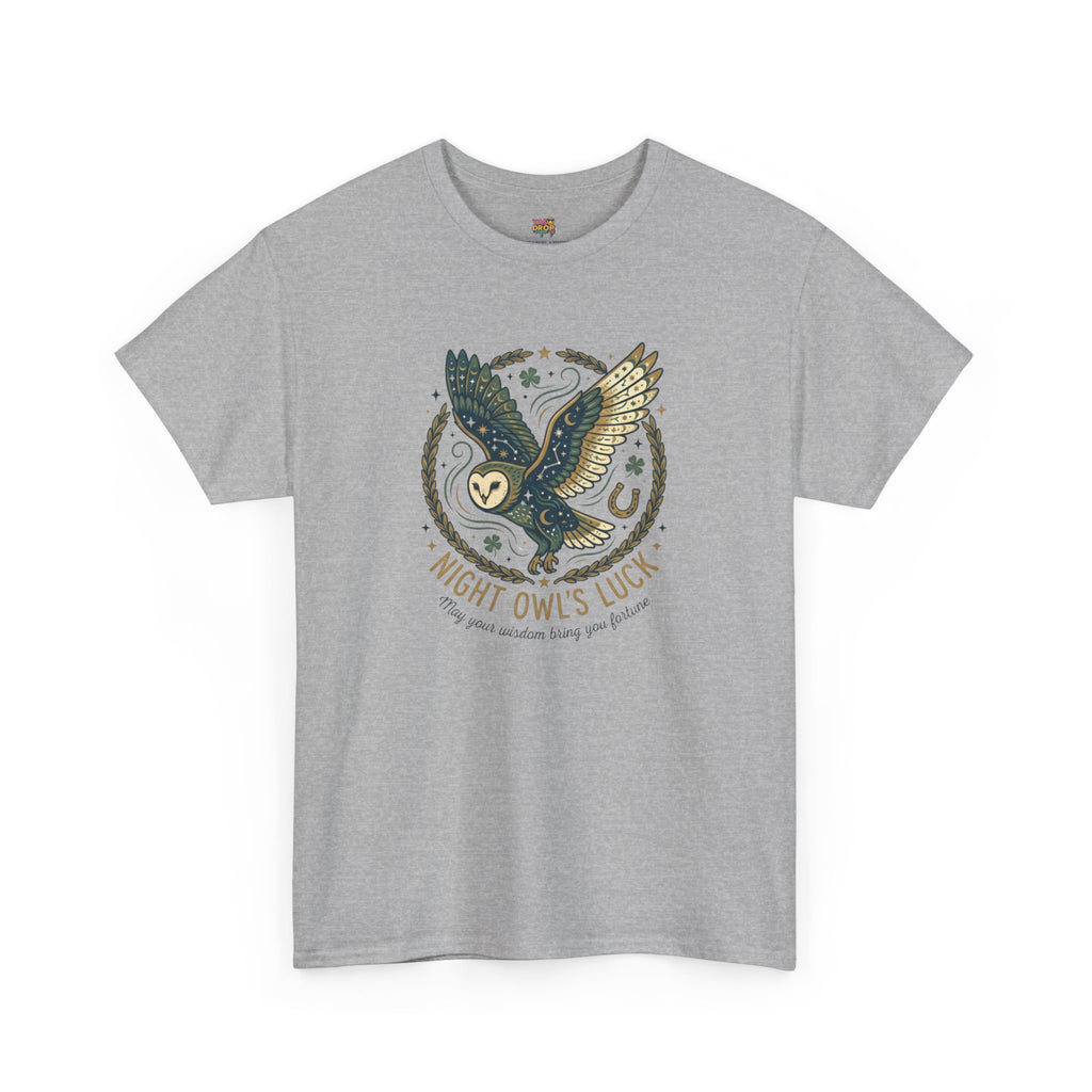 Mystical Night Owl’s Luck T-Shirt – Cosmic Celestial Good Fortune Apparel