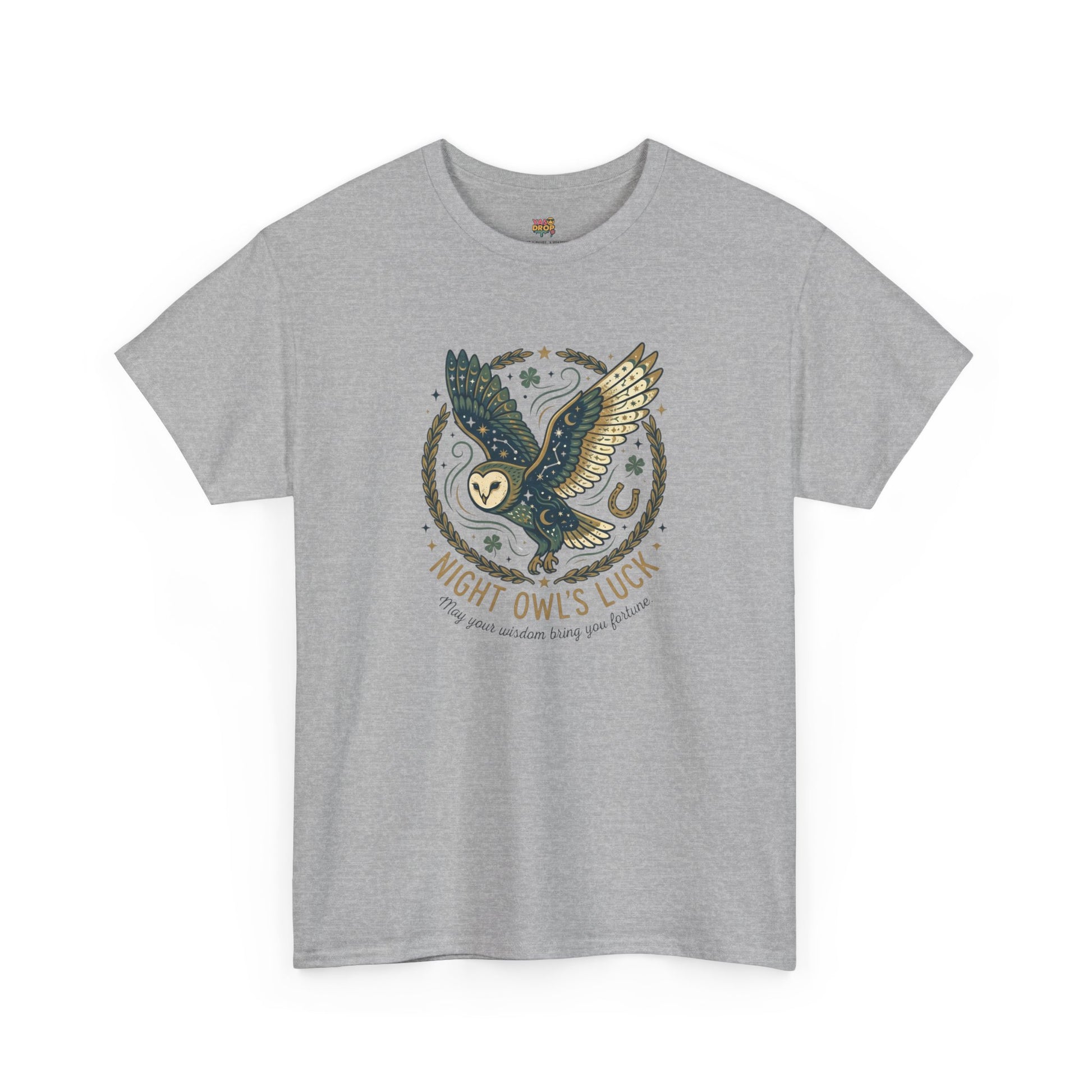 Mystical Night Owl’s Luck T-Shirt – Cosmic Celestial Good Fortune Apparel