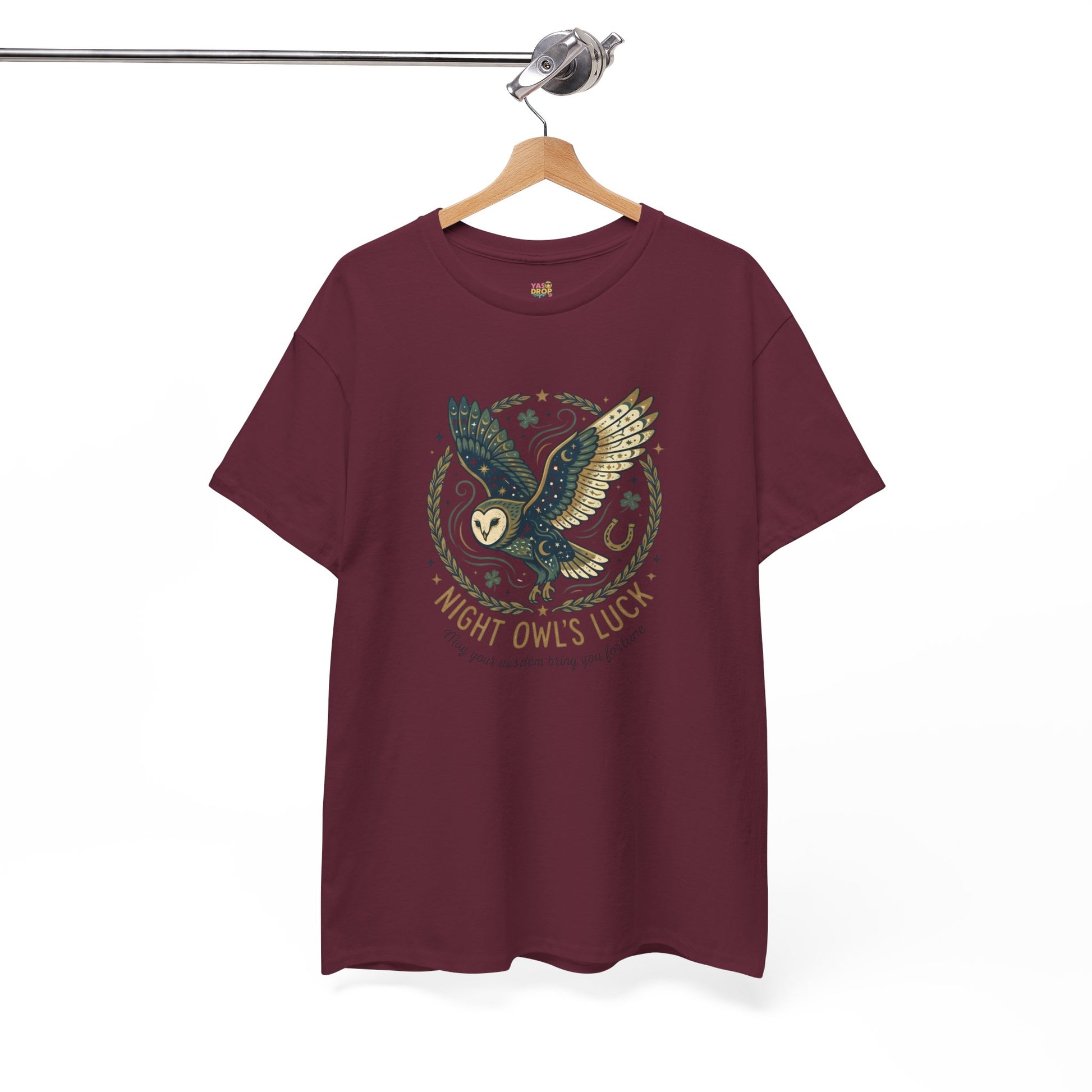 Mystical Night Owl’s Luck T-Shirt – Cosmic Celestial Good Fortune Apparel