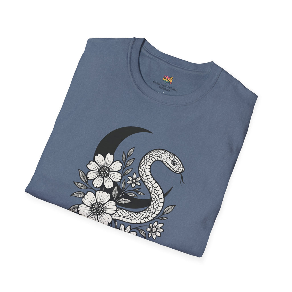 Botanic Serpent T-Shirt – Dark Floral Snake Graphic for Moonchild Energy