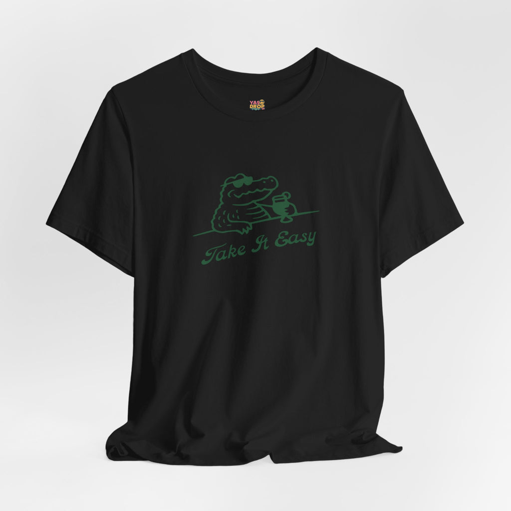 Take It Easy Crocodile Graphic Tee - Retro Aesthetic Vintage White Streetwear Shirt