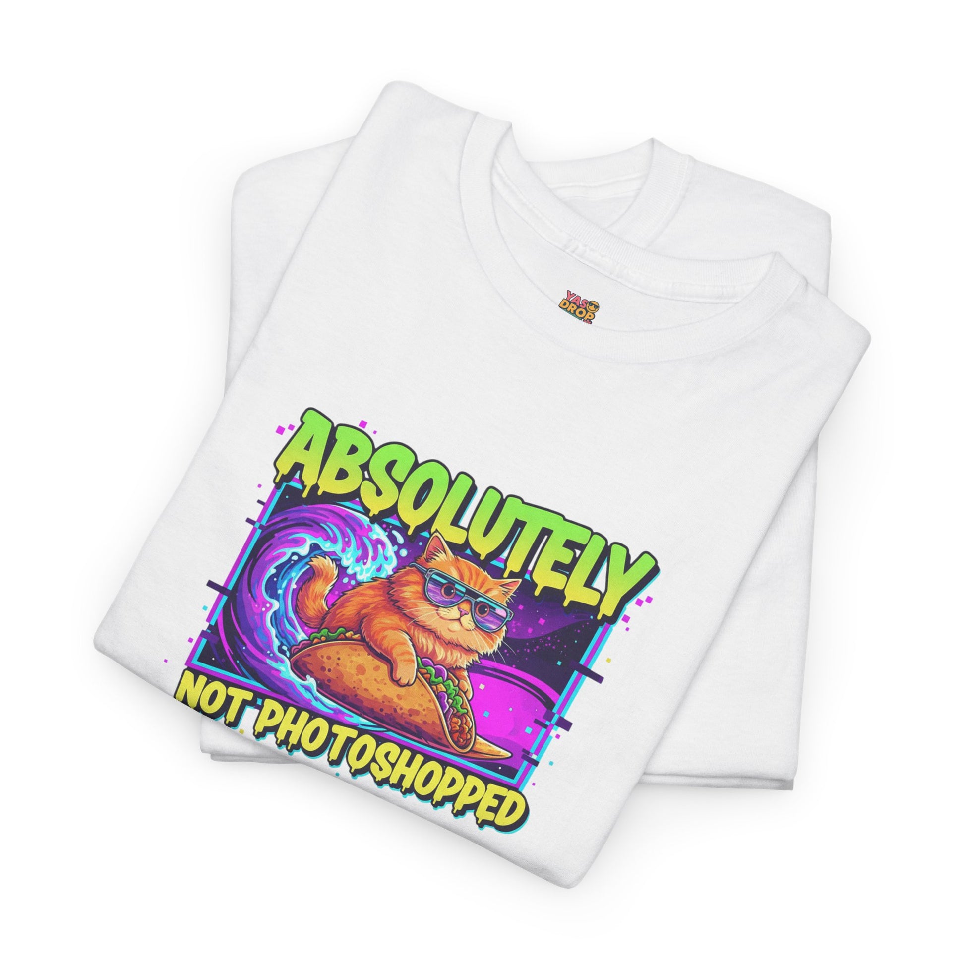 Absolutely Not Photoshopped: Neon Cat Surfing Taco Tee