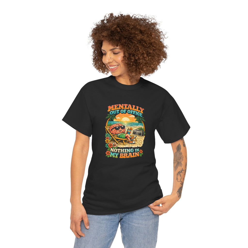 "Mentally Out of Office" Retro Brain Graphic Tee - Sarcastic Vacation T-Shirt