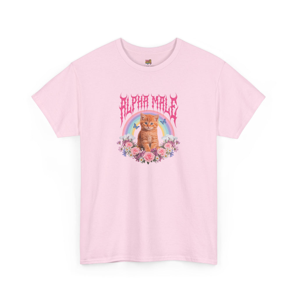 Alpha Male Kitten T-Shirt – Ironic Heavy Metal Aesthetic Graphic Tee Grey Pink