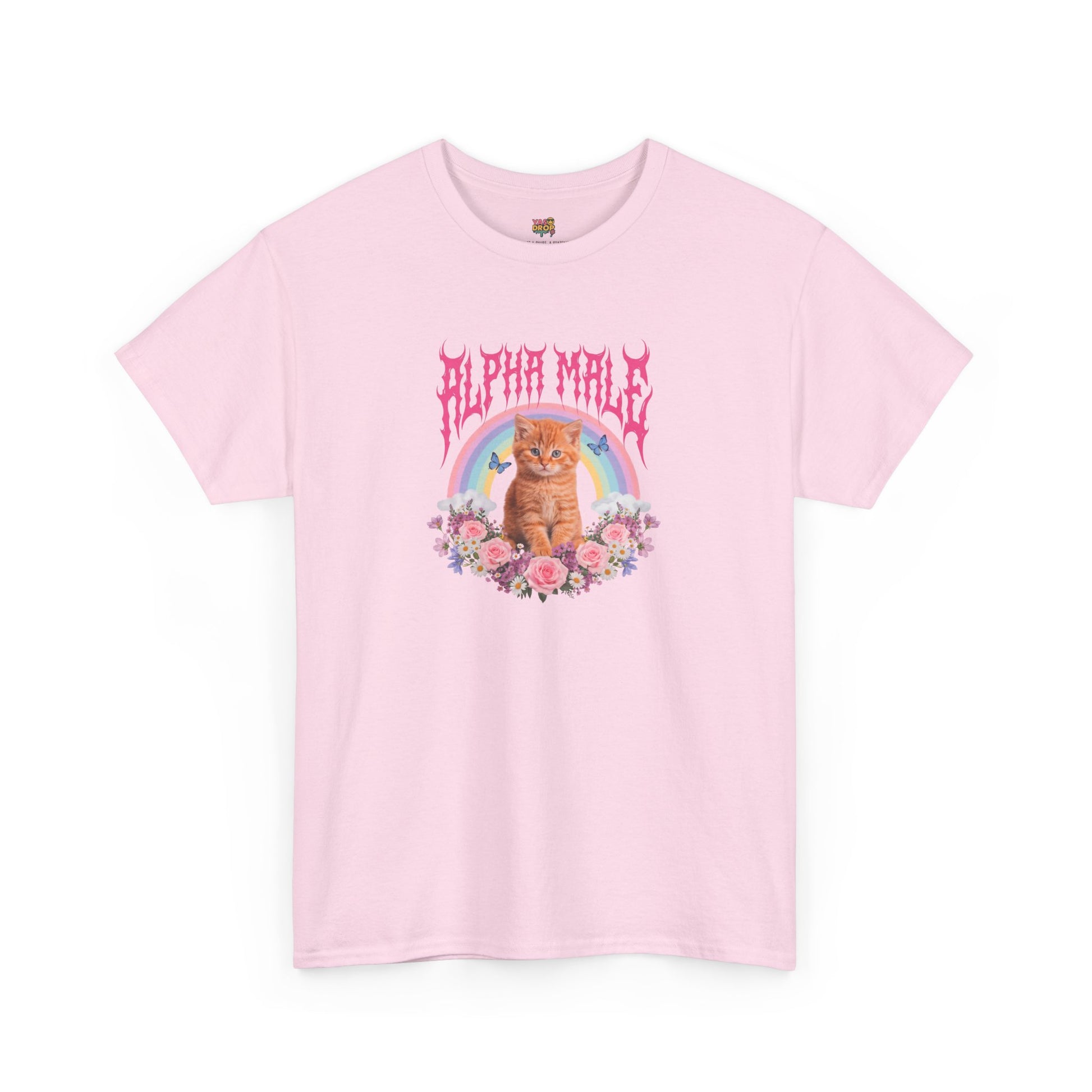 Alpha Male Kitten T-Shirt – Ironic Heavy Metal Aesthetic Graphic Tee Grey Pink