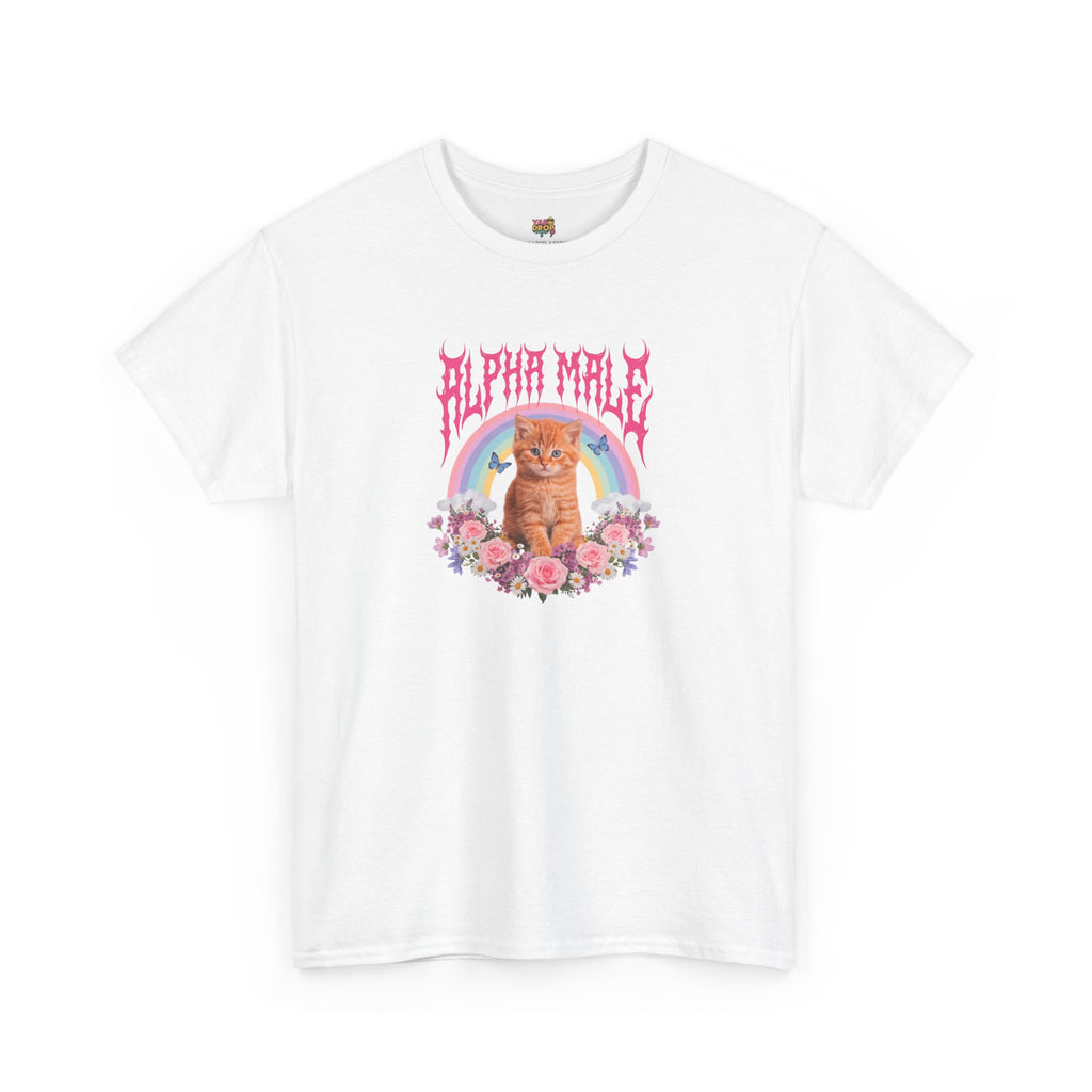 Alpha Male Kitten T-Shirt – Ironic Heavy Metal Aesthetic Graphic Tee White