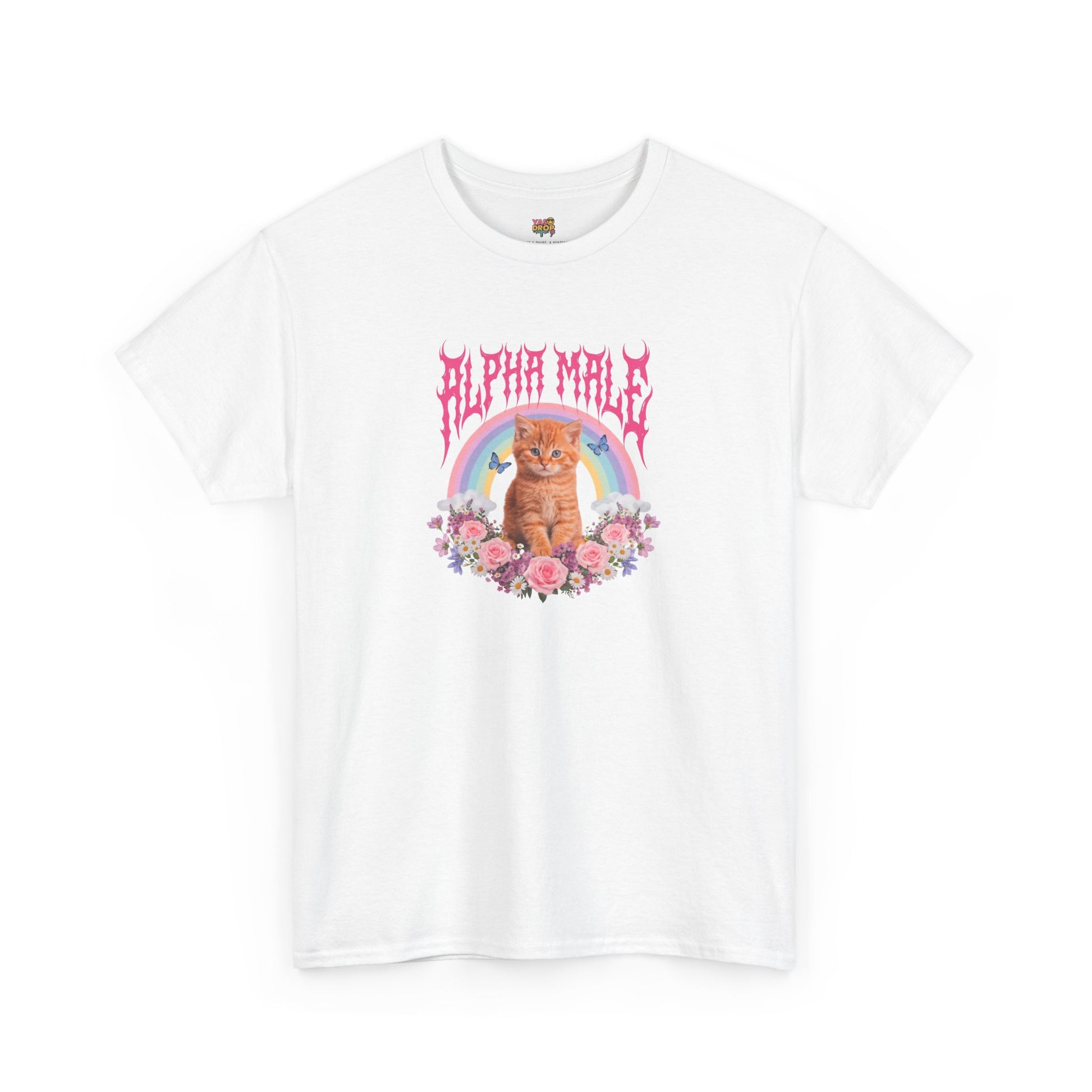 Alpha Male Kitten T-Shirt – Ironic Heavy Metal Aesthetic Graphic Tee White