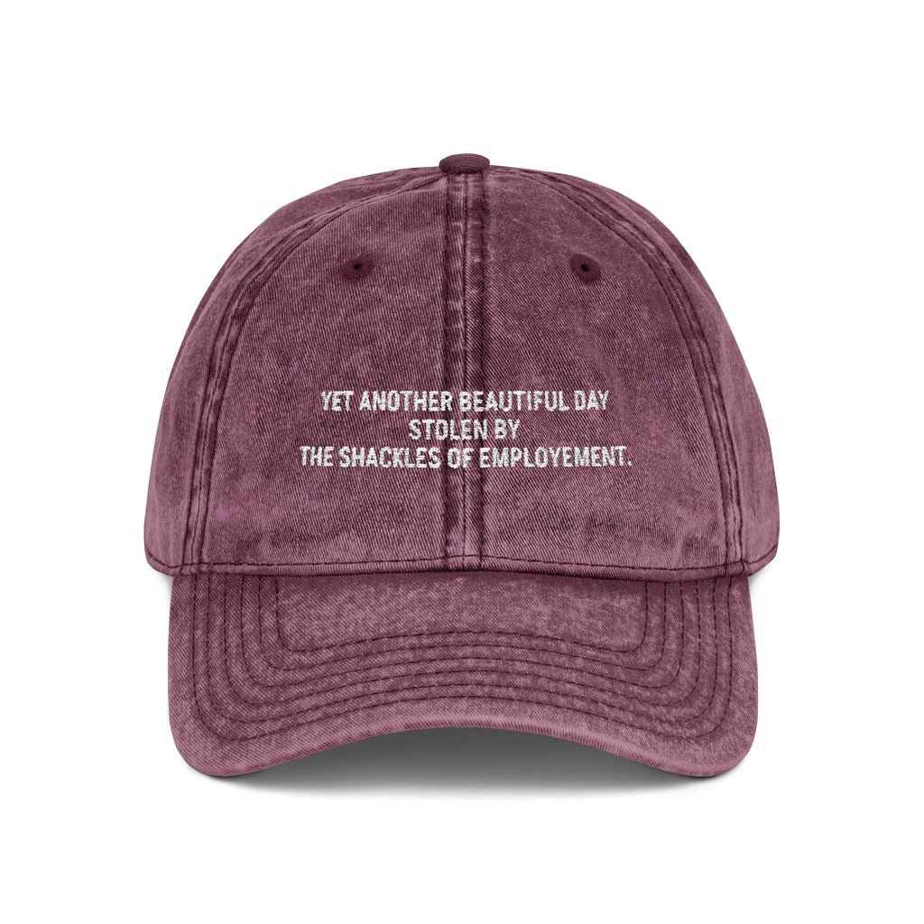 Anti-Work Dad Hat: "Shackles of Employment" Funny Cap purple