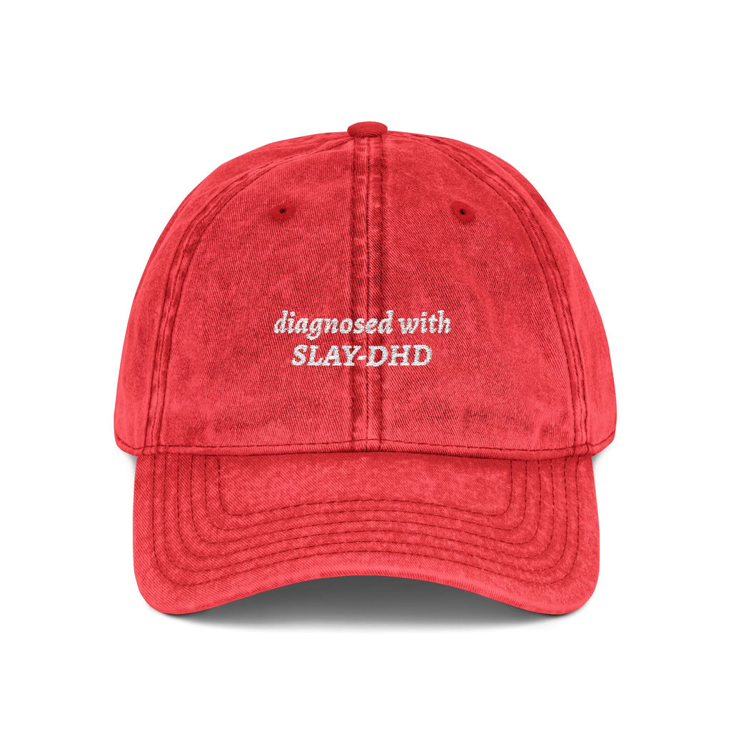 Diagnosed With SLAY-DHD Embroidered Hat | Aesthetic Vintage Unstructured Low Profile Cap red