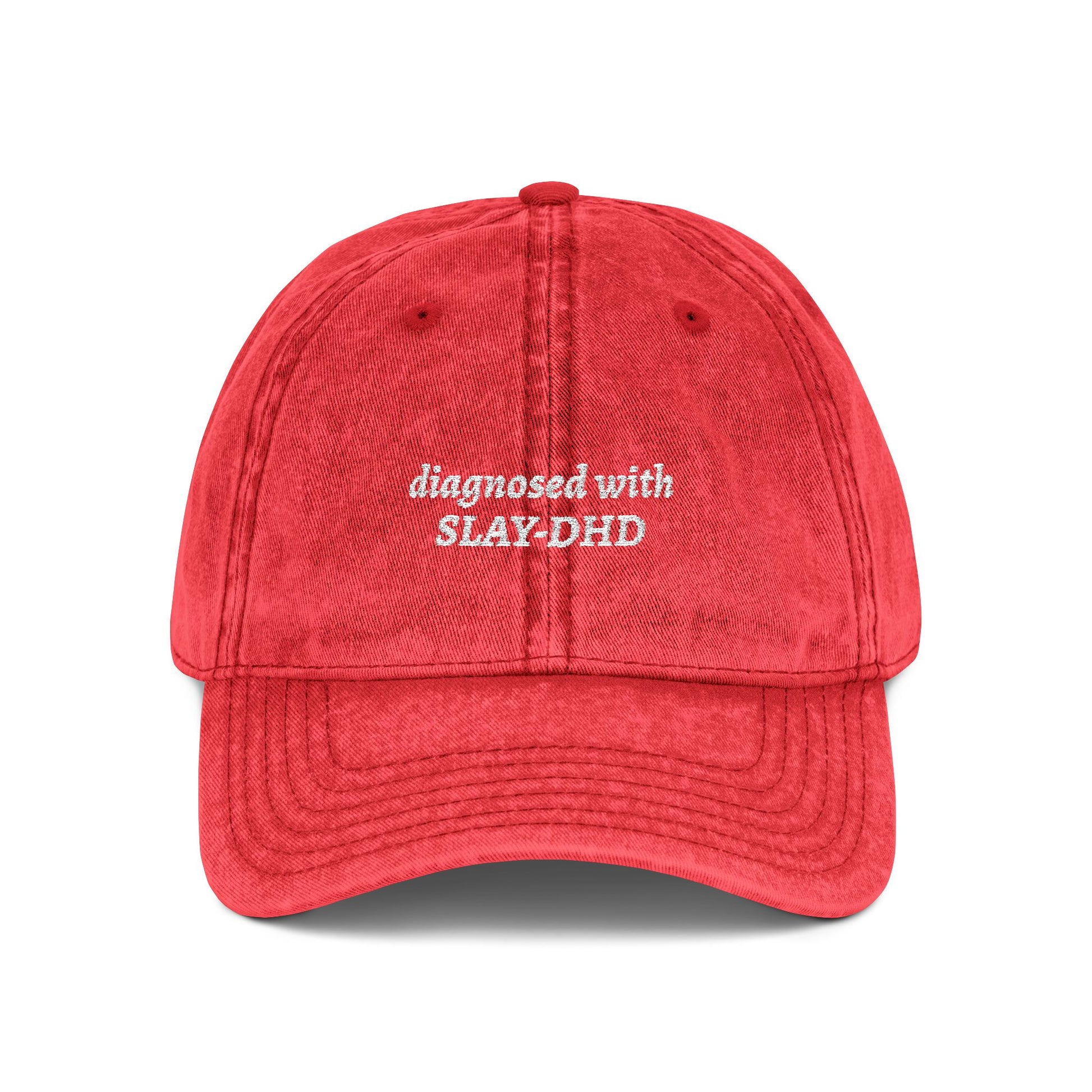 Diagnosed With SLAY-DHD Embroidered Hat | Aesthetic Vintage Unstructured Low Profile Cap red