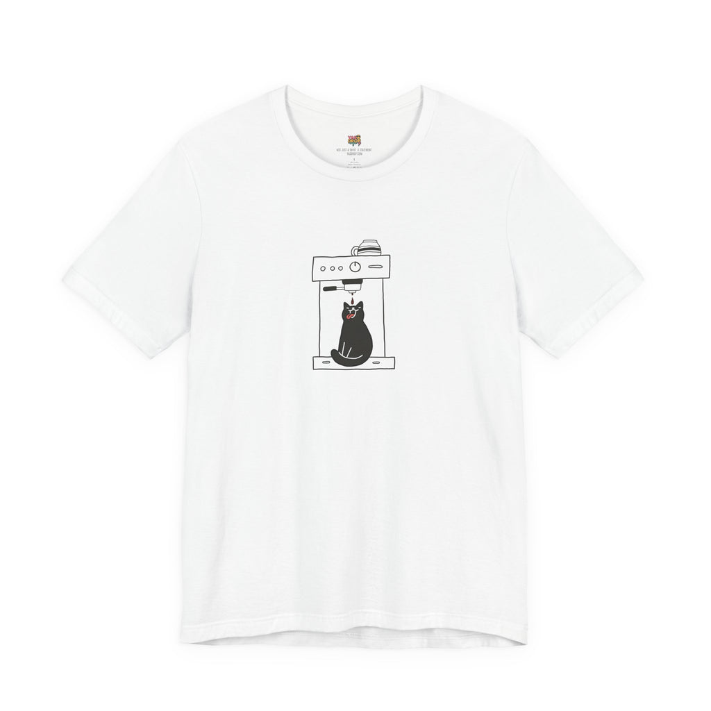 Espresso Cat Graphic Tee – Ironic Minimalist Coffee Streetwear white