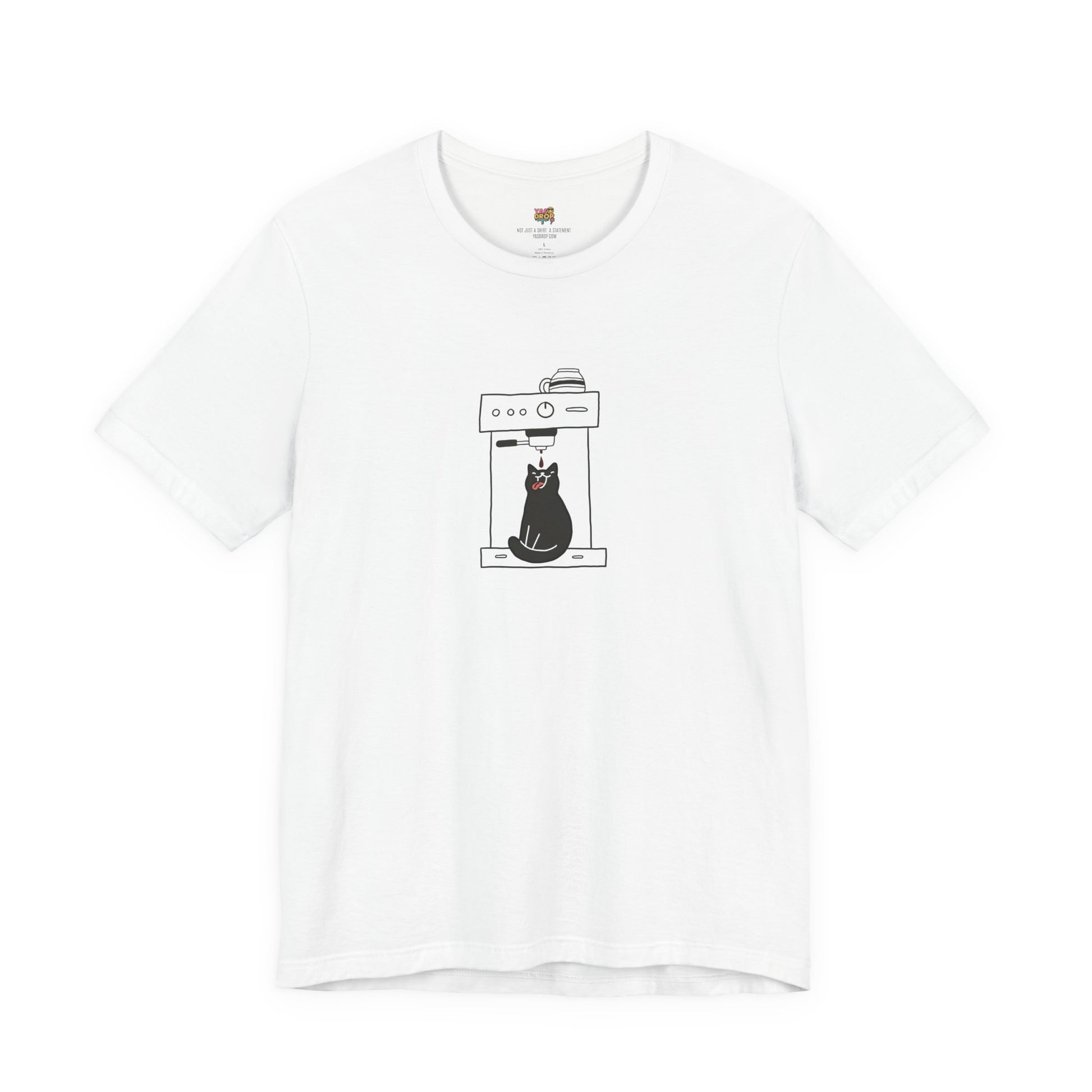 Espresso Cat Graphic Tee – Ironic Minimalist Coffee Streetwear white