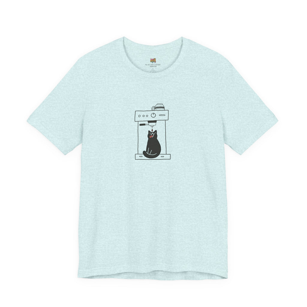 Espresso Cat Graphic Tee – Ironic Minimalist Coffee Streetwear light blue