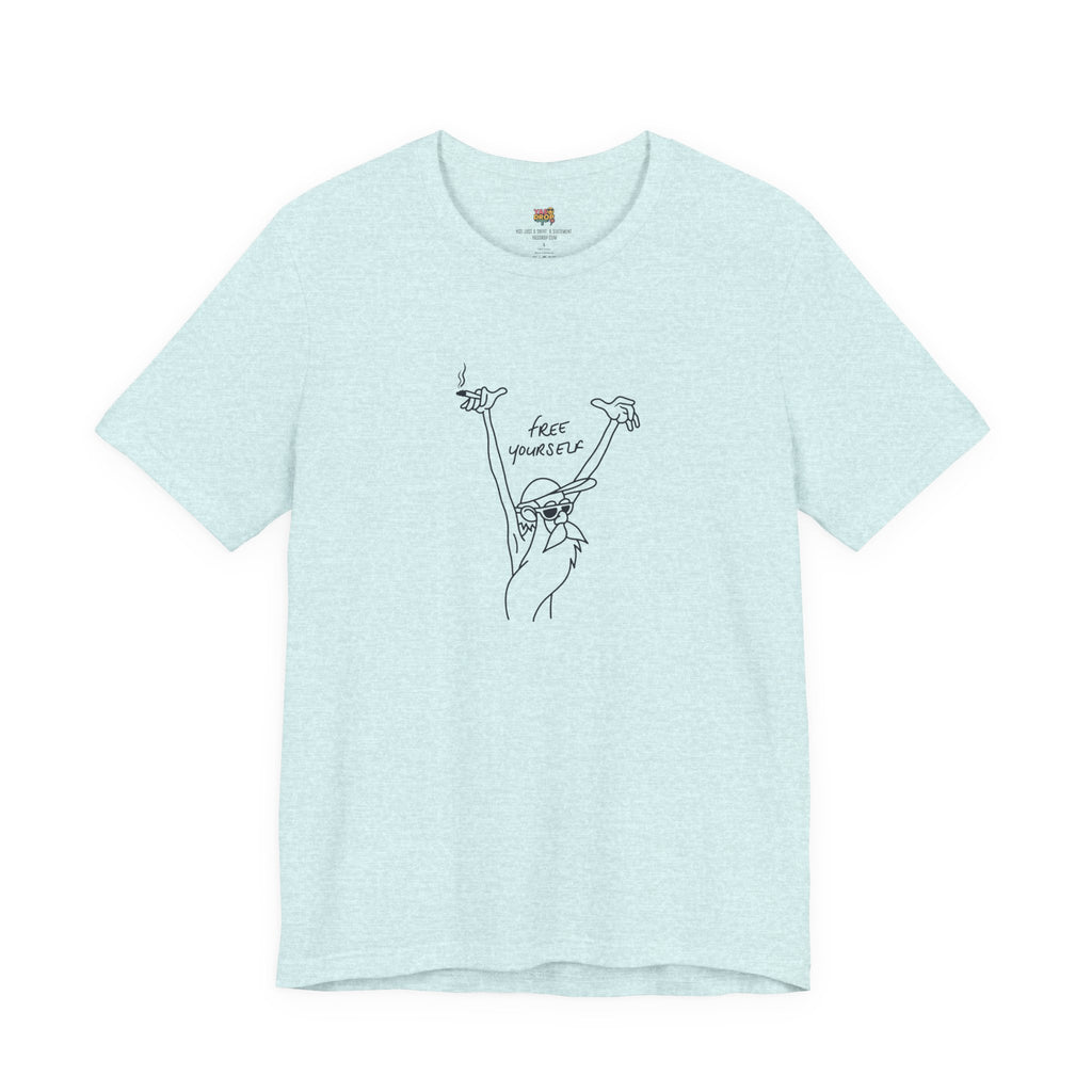 "Free Yourself" Retro Line Art Graphic Tee – light blue