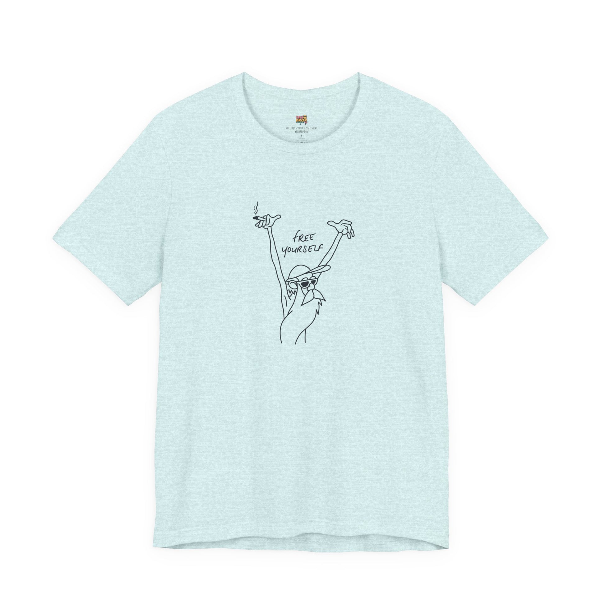 "Free Yourself" Retro Line Art Graphic Tee – light blue