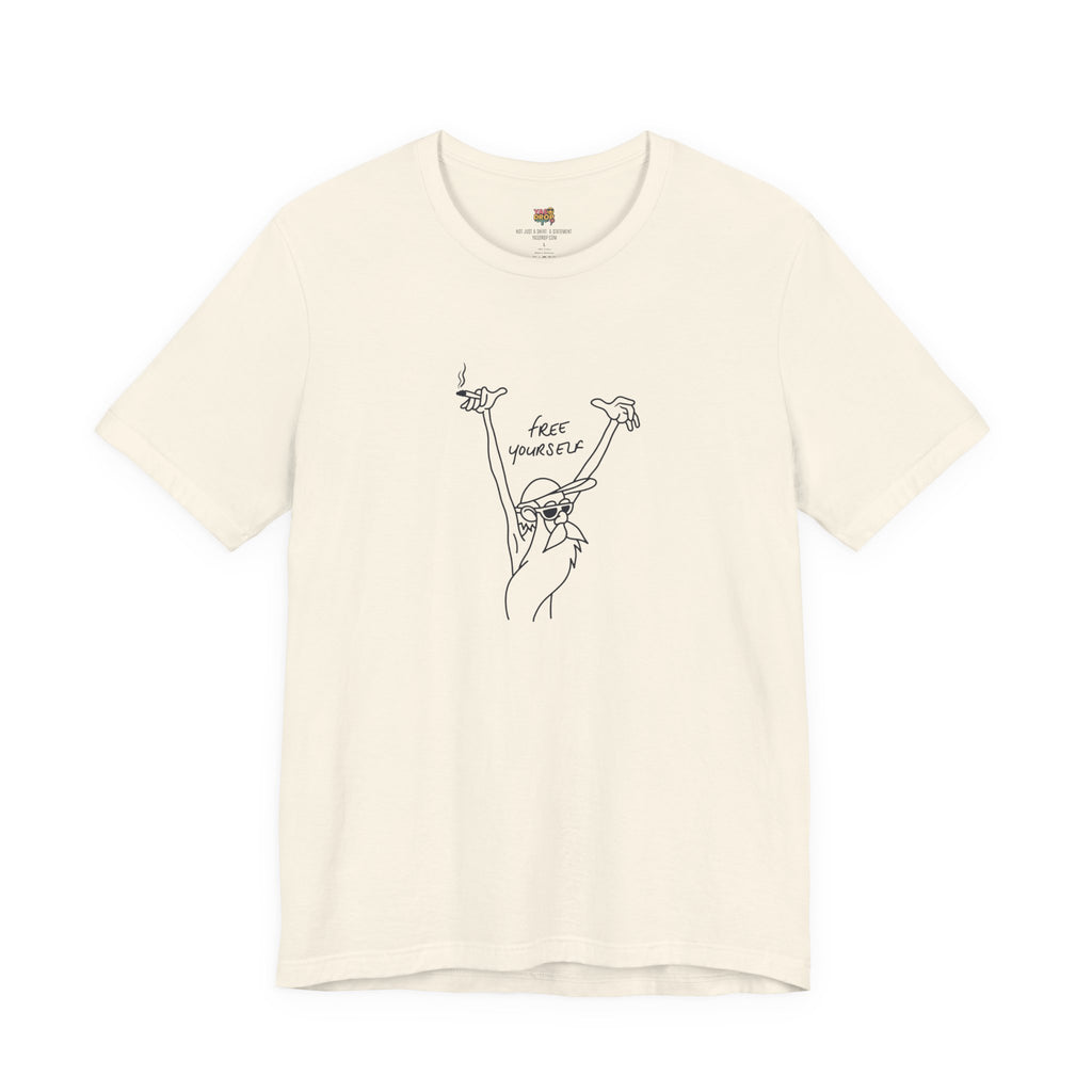 "Free Yourself" Retro Line Art Graphic Tee – light yellow