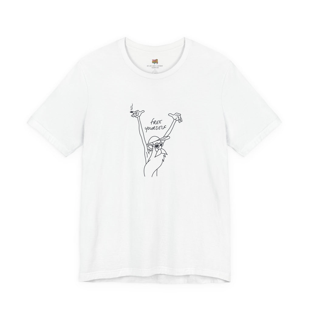 "Free Yourself" Retro Line Art Graphic Tee – white
