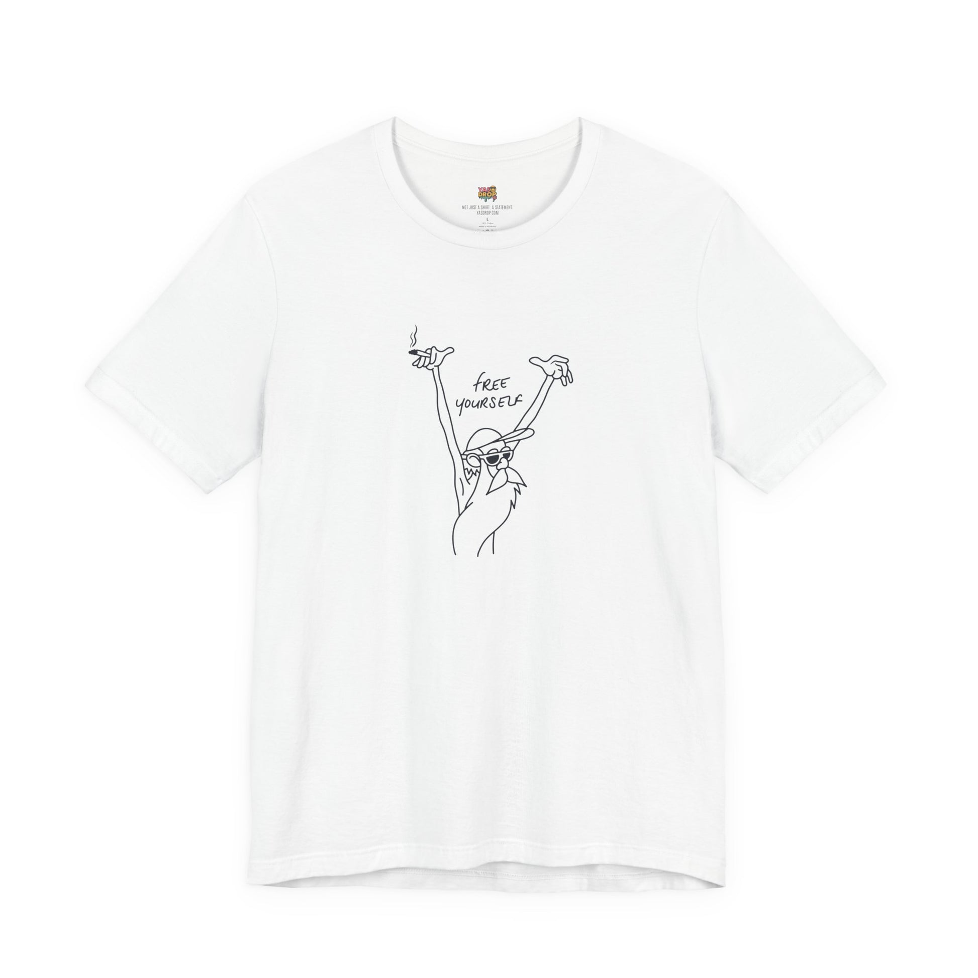 "Free Yourself" Retro Line Art Graphic Tee – white