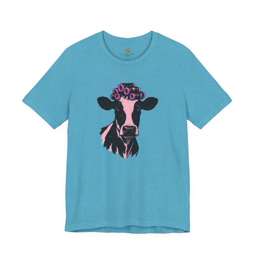 In My Lane" Cow in Rollers Graphic Tee – Aesthetic Ironic Minimalist Streetwear blue
