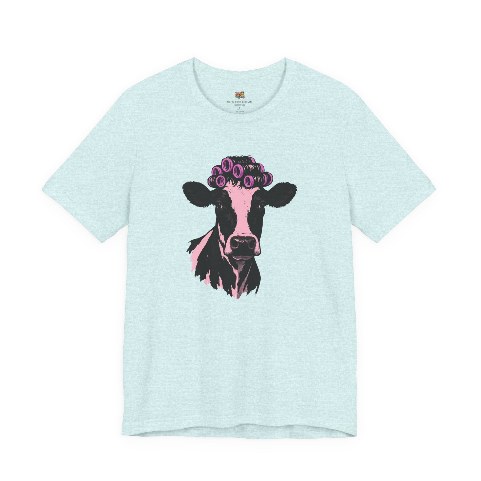 In My Lane" Cow in Rollers Graphic Tee – Aesthetic Ironic Minimalist Streetwear light blue