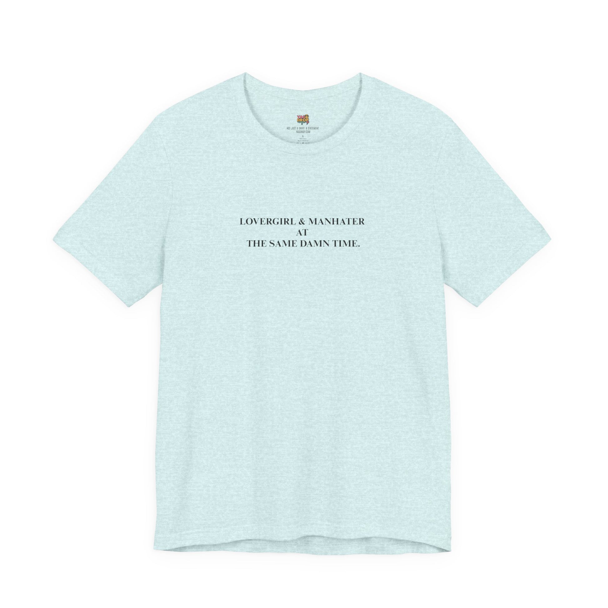 "Lovergirl & Manhater" Ironic Minimalist Graphic Tee blue