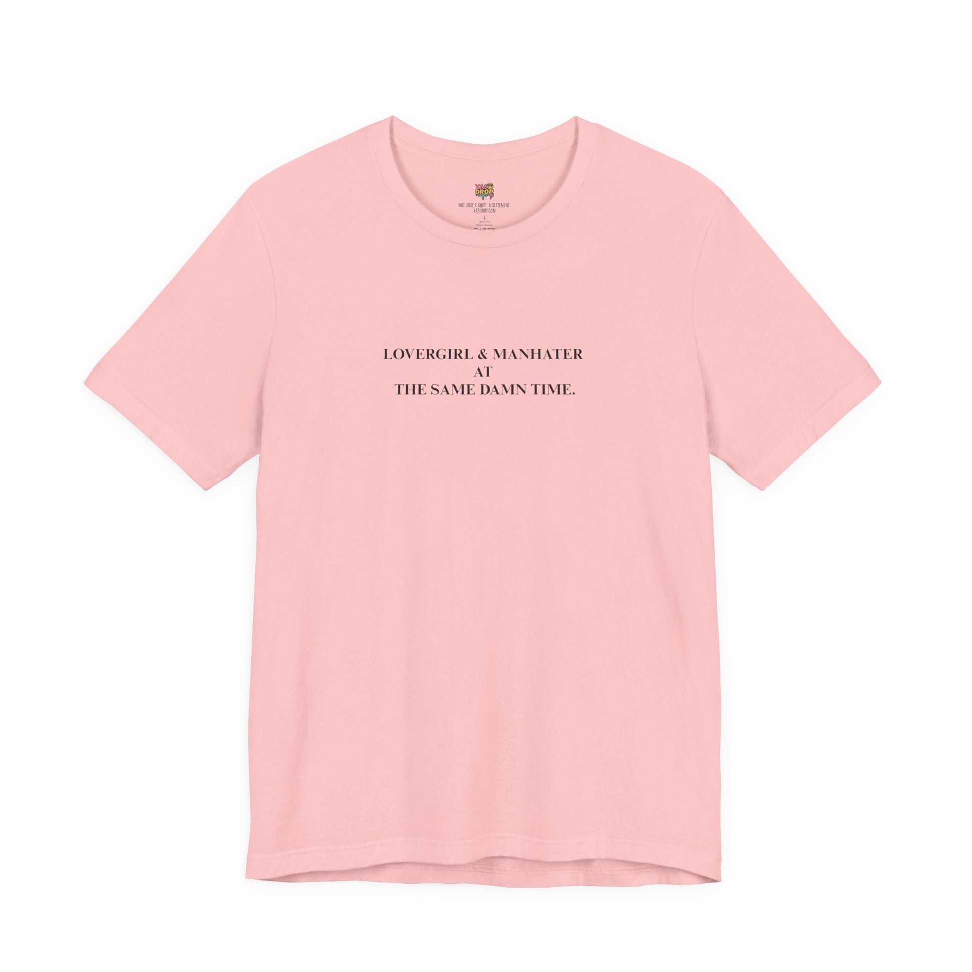 "Lovergirl & Manhater" Ironic Minimalist Graphic Tee pink