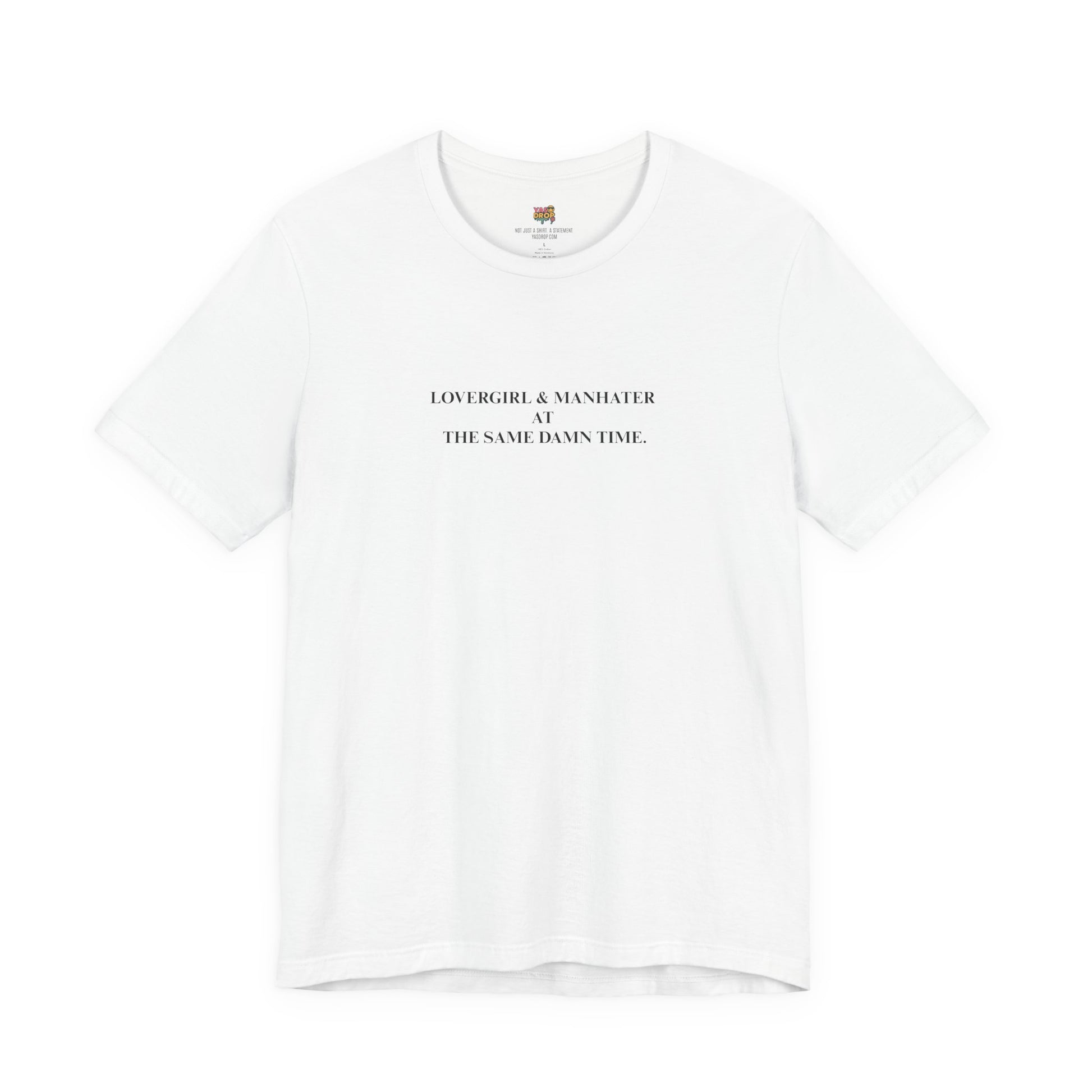 "Lovergirl & Manhater" Ironic Minimalist Graphic Tee white