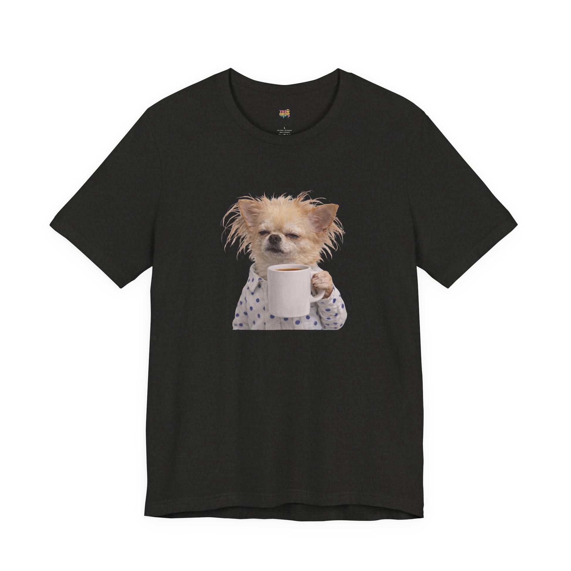 Morning Mood Tired Chihuahua Coffee Graphic T-Shirt black