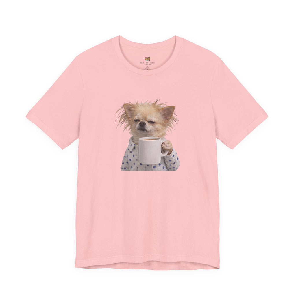 Morning Mood Tired Chihuahua Coffee Graphic T-Shirt pink