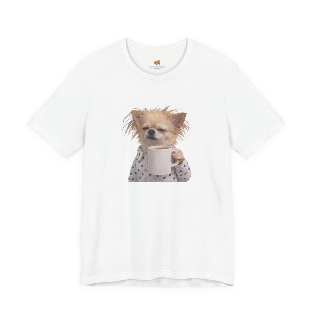 Morning Mood Tired Chihuahua Coffee Graphic T-Shirt white