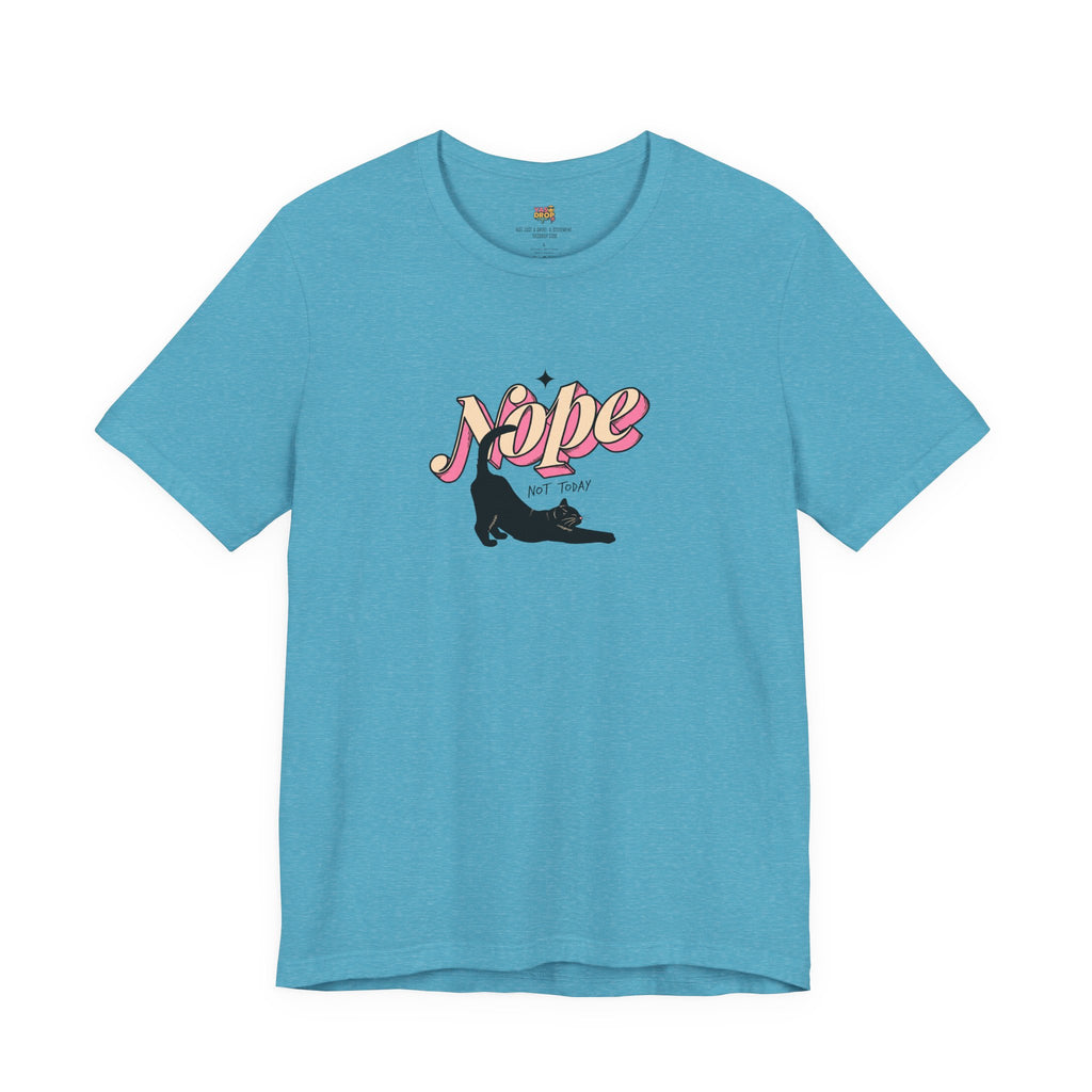 "Nope Not Today" Retro Typography Cat Tee – Y2K Streetwear Graphic Shirt heather blue