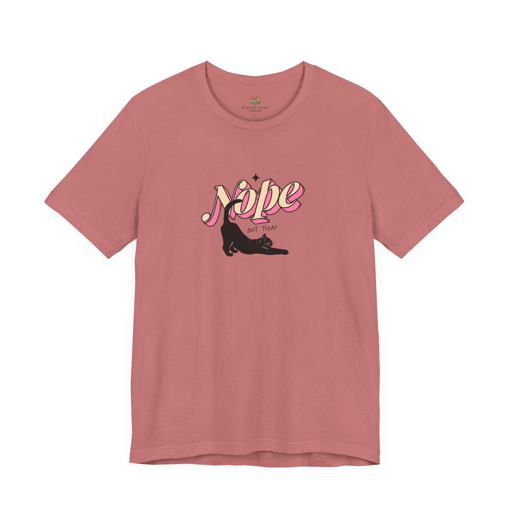 "Nope Not Today" Retro Typography Cat Tee – Y2K Streetwear Graphic Shirt light red