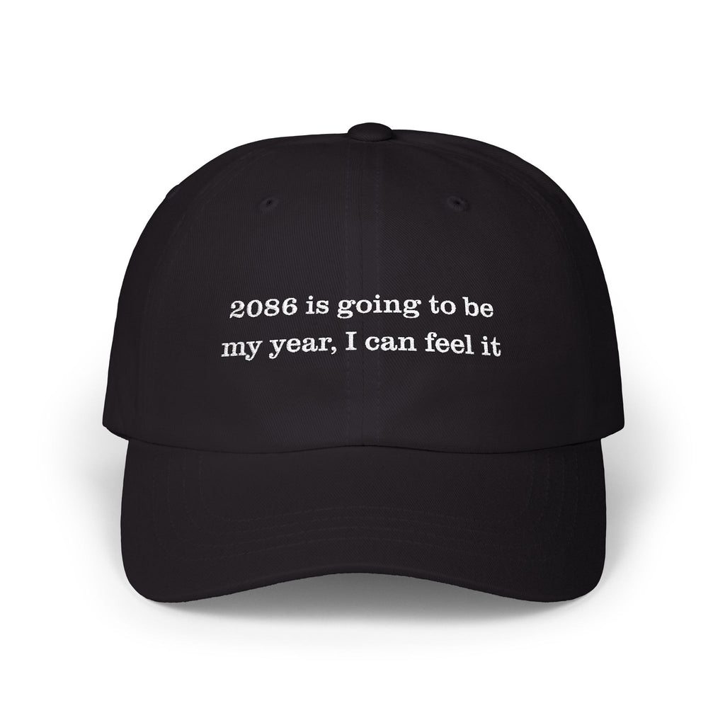 Premium Quality "2086 Is My Year" Ironic Minimalist Cap Black