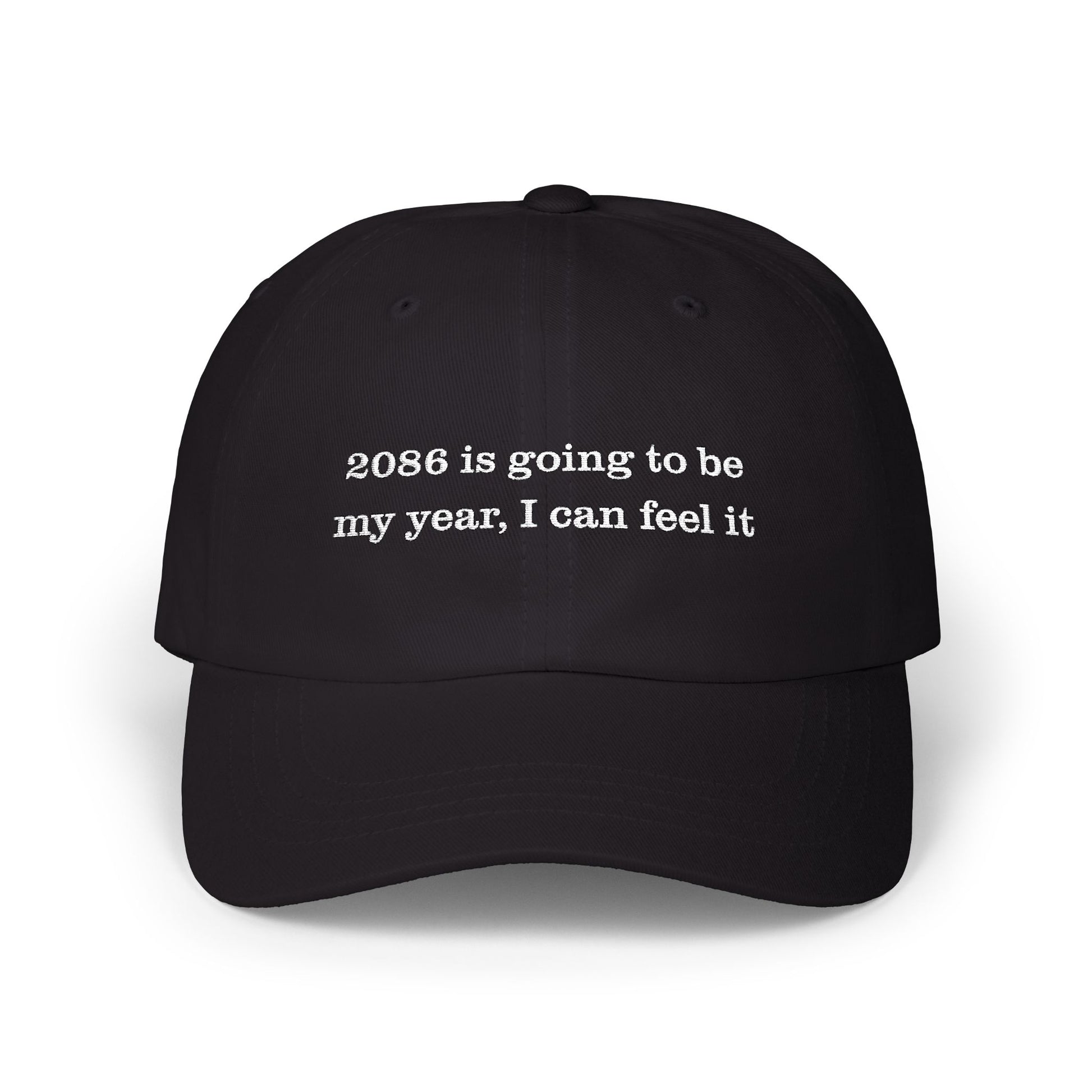 Premium Quality "2086 Is My Year" Ironic Minimalist Cap Black