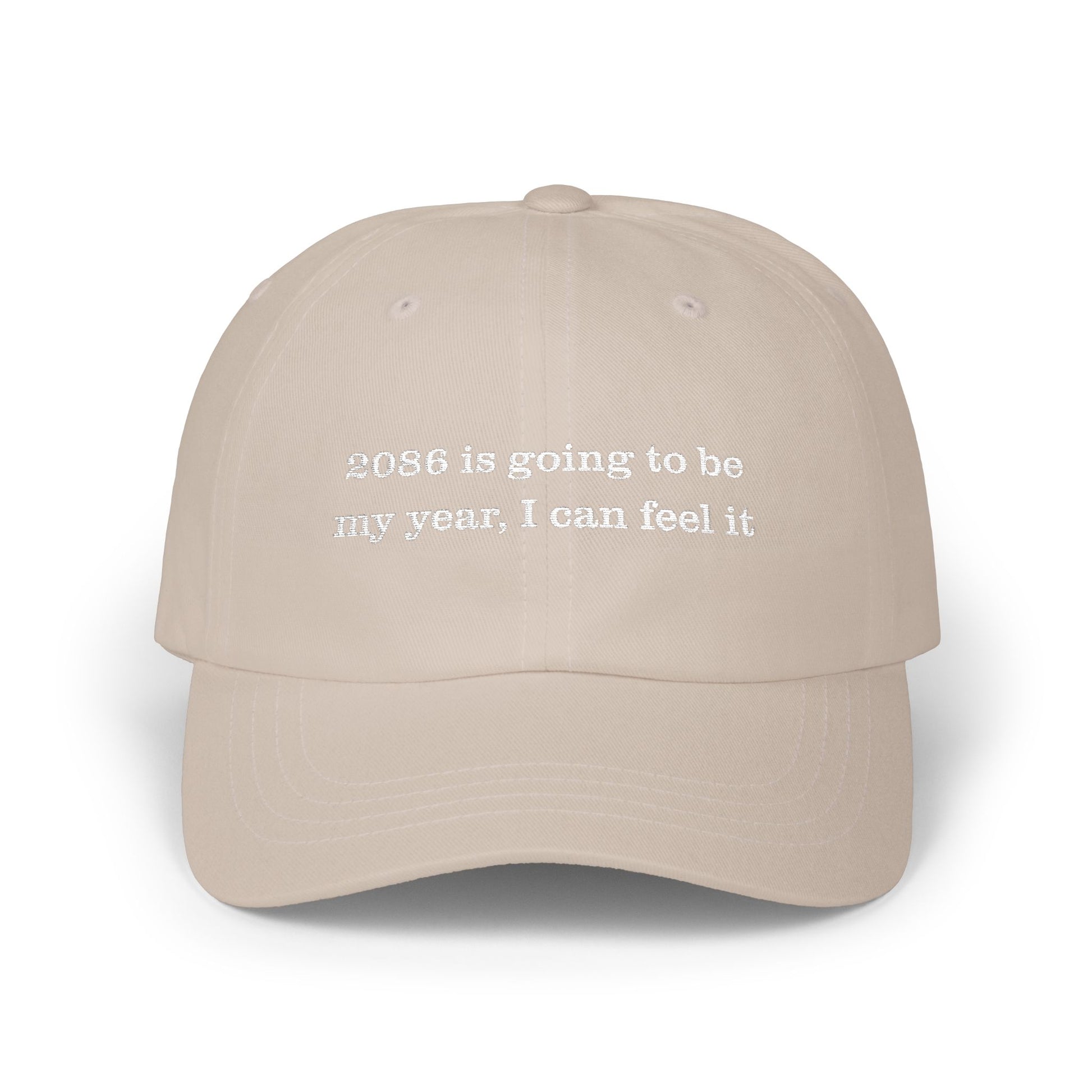 Premium Quality "2086 Is My Year" Ironic Minimalist Cap  beige