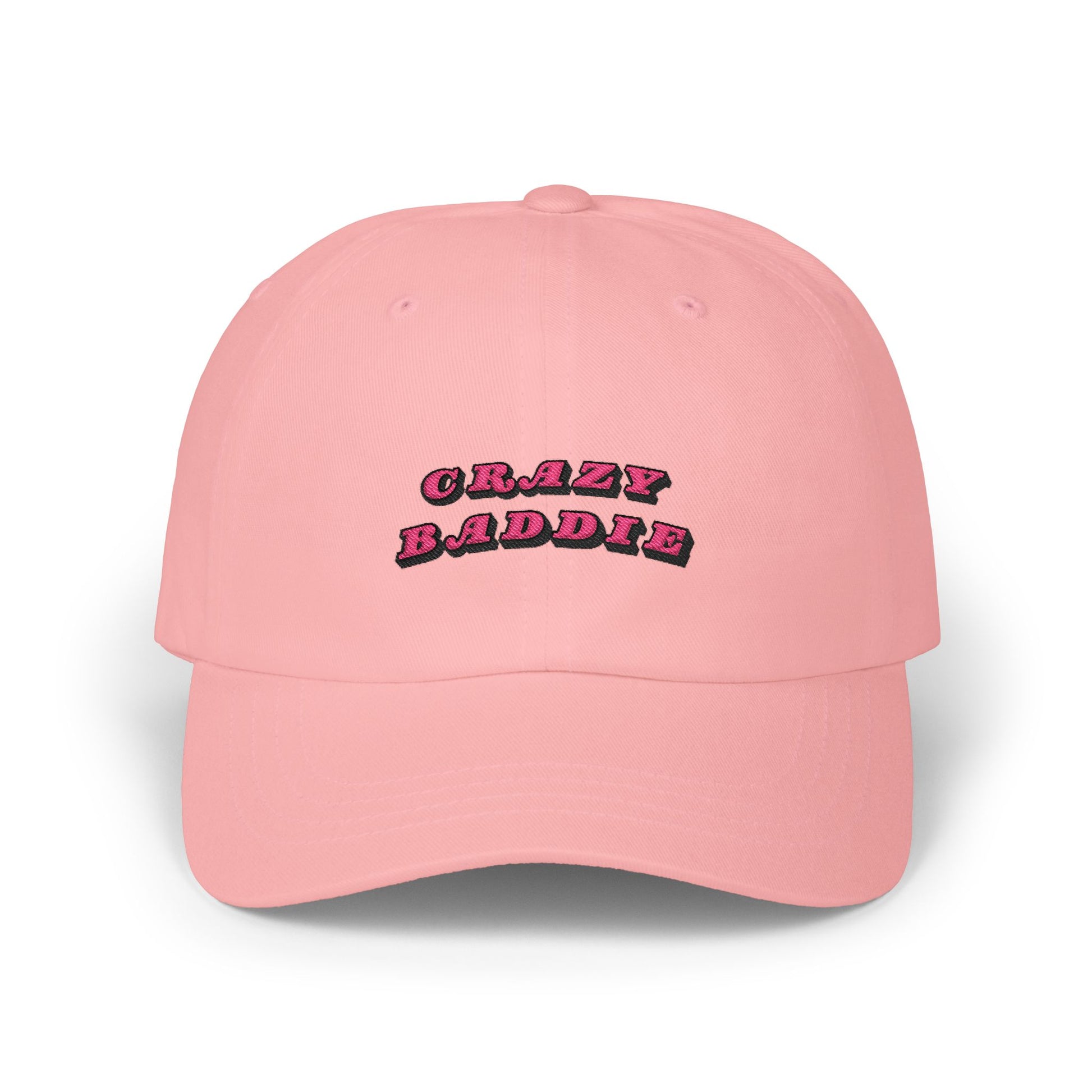Premium Quality "Crazy Baddie" Embroidered Dad Hat – Retro Pink 3D Block Lettering Pink