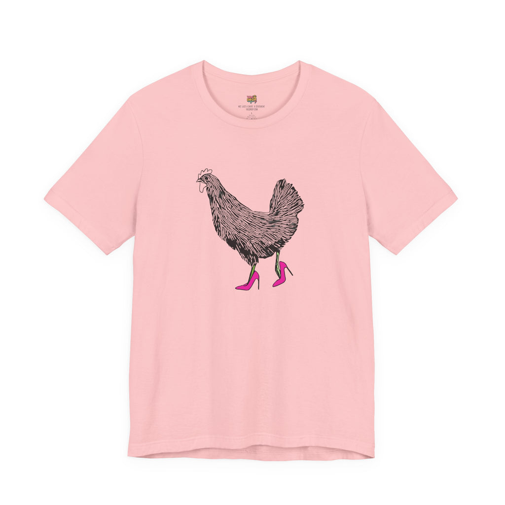 "Serving Looks" Chicken in Heels Graphic Tee – Ironic Minimalist Streetwear