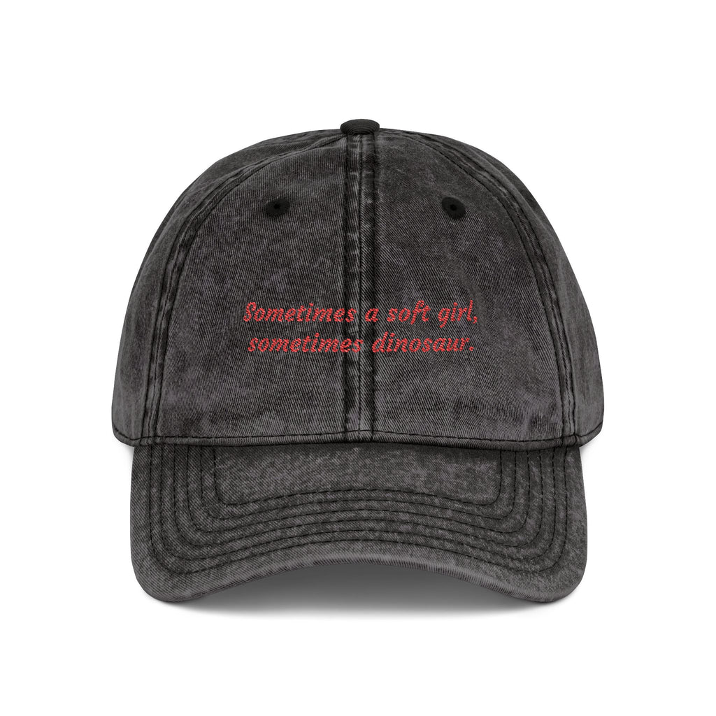 "Soft Girl Dinosaur" Vintage Dad Hat | Embroidered Cotton Cap black