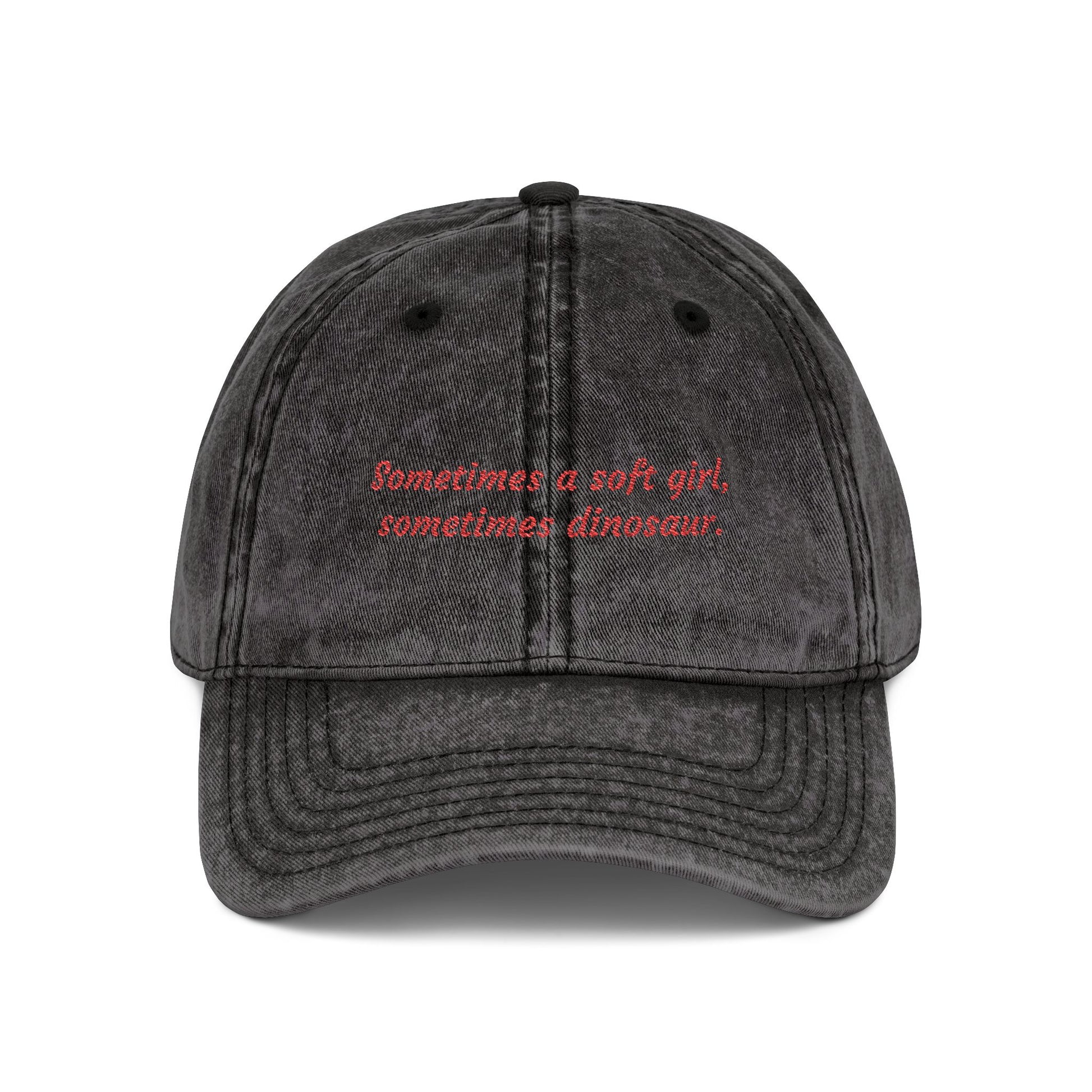 "Soft Girl Dinosaur" Vintage Dad Hat | Embroidered Cotton Cap black