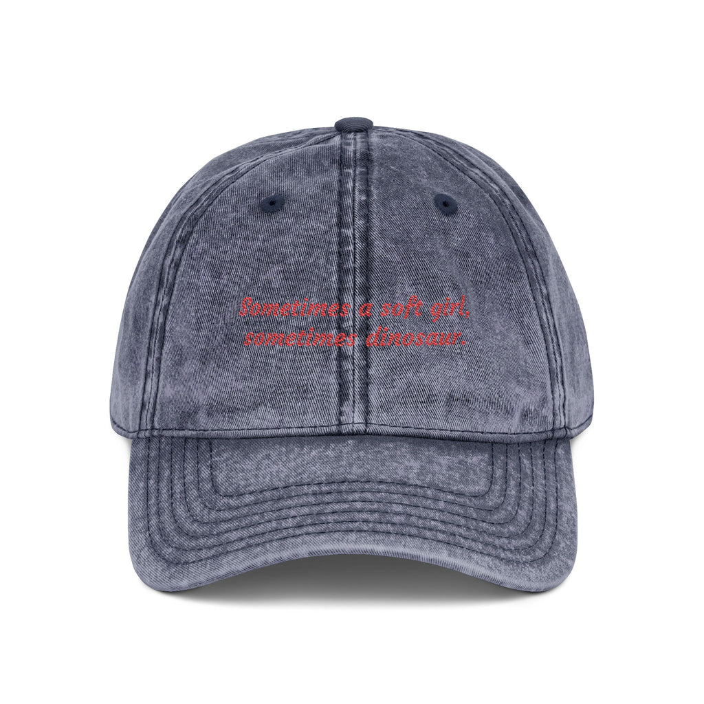 "Soft Girl Dinosaur" Vintage Dad Hat | Embroidered Cotton Cap blue