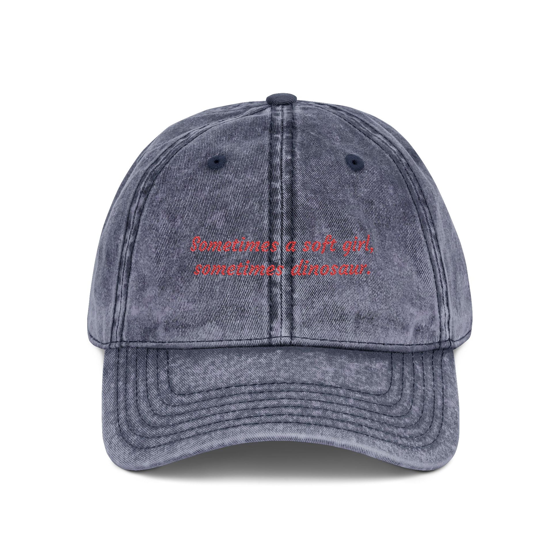 "Soft Girl Dinosaur" Vintage Dad Hat | Embroidered Cotton Cap blue