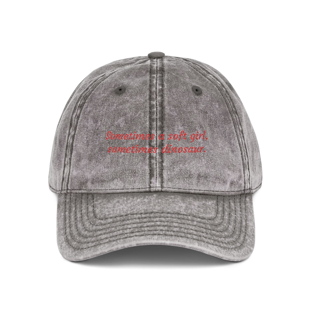 "Soft Girl Dinosaur" Vintage Dad Hat | Embroidered Cotton Cap gray
