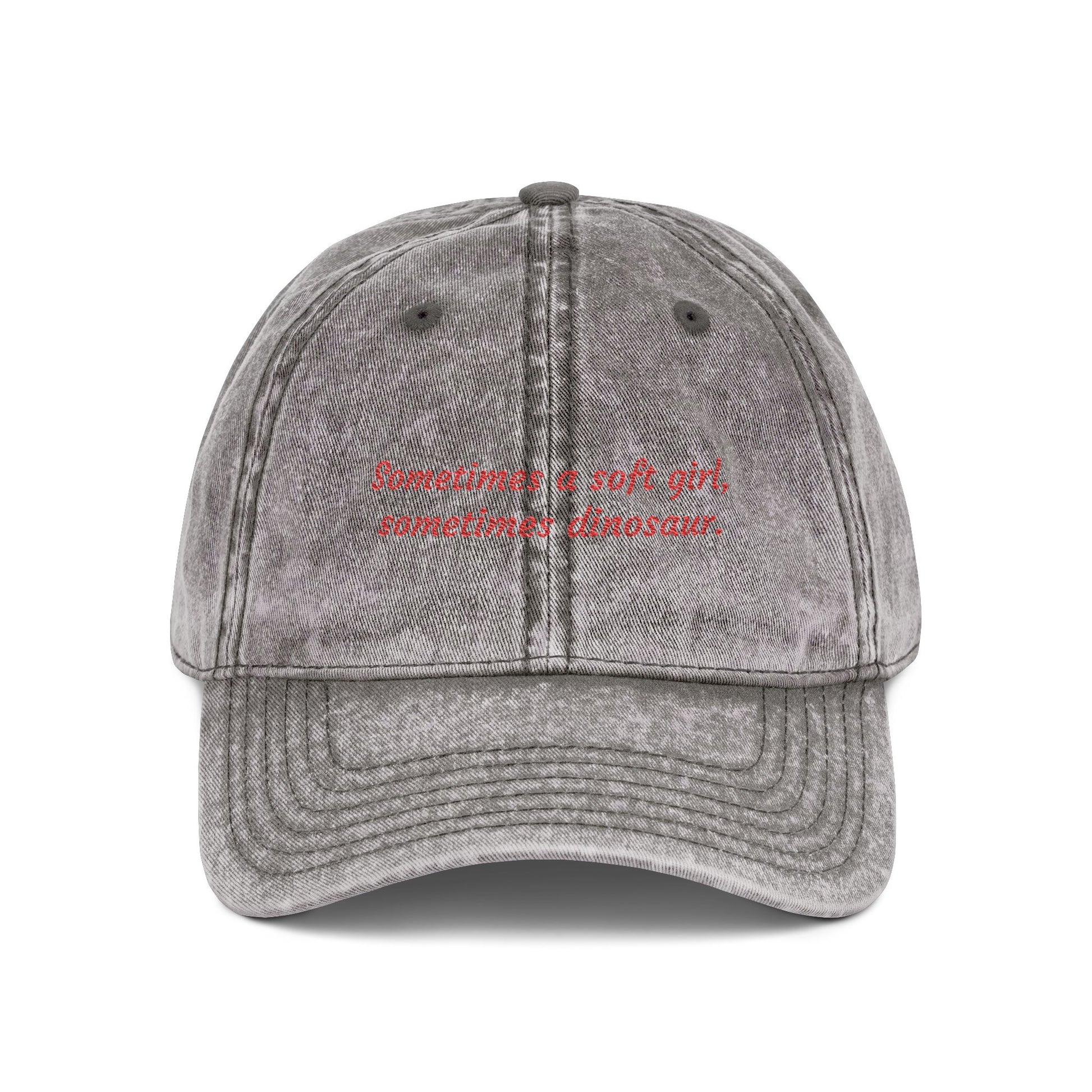 "Soft Girl Dinosaur" Vintage Dad Hat | Embroidered Cotton Cap gray