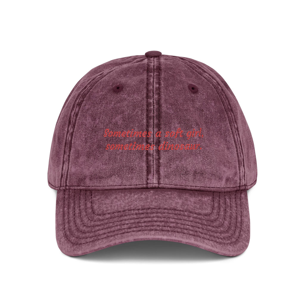 "Soft Girl Dinosaur" Vintage Dad Hat | Embroidered Cotton Cap maroon